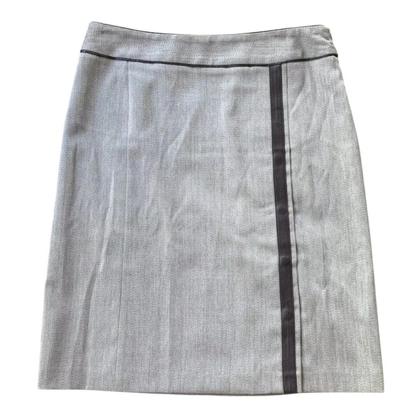 Les Copains Italy Virgin Wool Leather Trim Gray Brown Pencil Skirt IT 44 US 8 - Picture 1 of 8